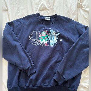Basic Editions Navy Snowman Crewneck Sweater
